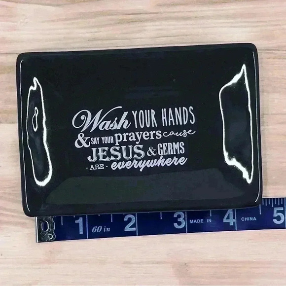 COPY - Wash Your Hands Jesus & Germs Are Everywhere Black Ceramic Soap Dish - Picture 3 of 13